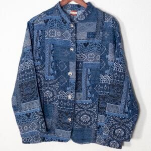 Tudor Court Quilted Denim Patchwork Jacket Blue Bandana Print L Cottagecore